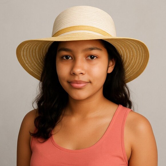 Sun N Sand UPF 50+ Wide Brim Sun Hat Cream Tan Woven Straw Look Beach Garden Hat - Picture 5 of 5